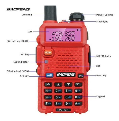 Imagem 4 de 9 de Rádio Ht Baofeng Uv5r Edição Especial Red Uhf E Vhf Vermelho