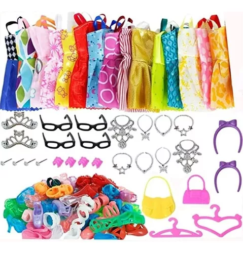 kit roupa boneca barbie 60 pecas roupinhas acessorios