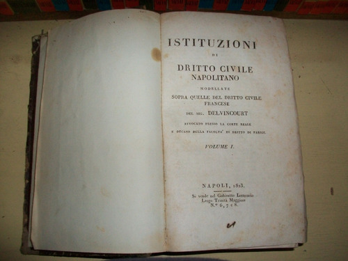 Istituzioni Dritto Civile Napolitano Delvincourt Napoli 1823