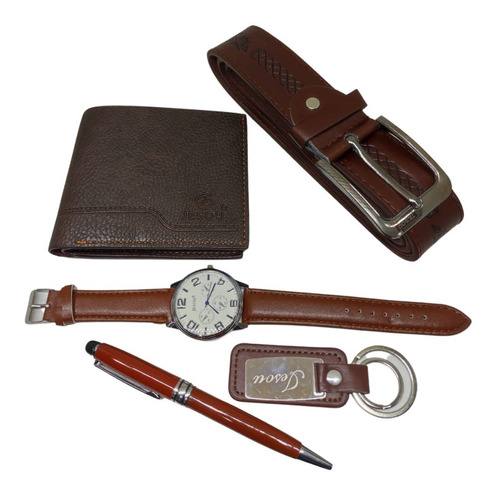 Set Para Hombre Billetera + Reloj +correa + Llavero  Estuche