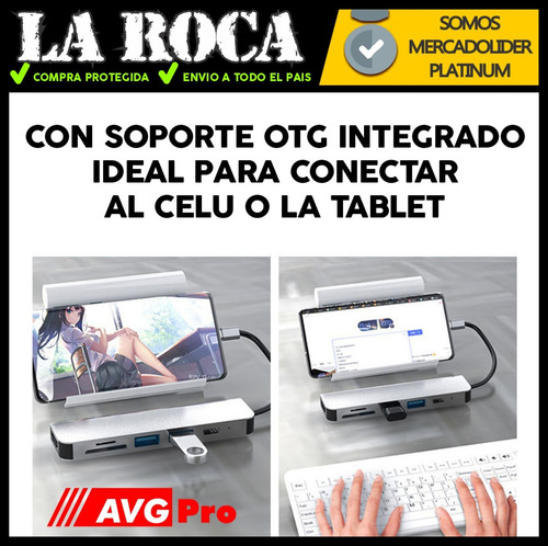 Imagen 6 de 10 de Adaptador Hub Macbook Air Pro Usb C 6 En 1 Hdmi Usb Sd