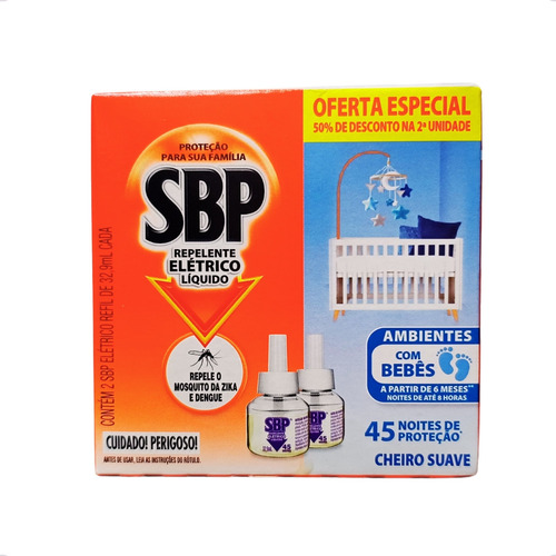 2 Unid. Refil Repelente Elétrico Líquido Sbp 32,9ml Suave