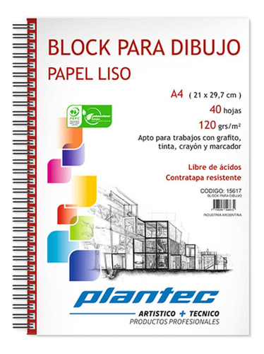 Block Plantec Dibujo Liso C/esp. A4 120grs. X40hjs