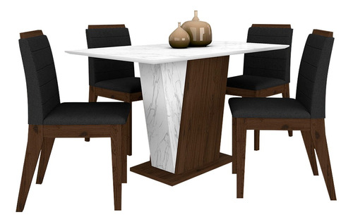 Mesa Com 4 Cadeiras Qatar 1,20 Imb/carraro Bra/pre - M A Cor Imbuia/carrara Branco/preto 06