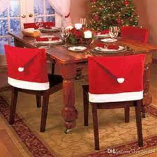 Imagen 3 de 7 de Fundas Navideñas Decorativas P/6 Sillas Tipo Gorra Papá Noel