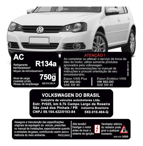 Kit 4 Adesivos Etiqueta Painel Frontal Capô Volkswagen Golf