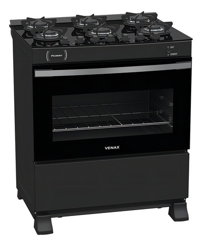 Fogão Venax Picasso Vítreo 5Q com porta com visor 127/220V - preto