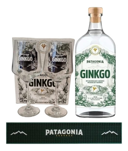 Botella Ginkgo + 2 Copas Gin En Caja + Esterilla Barmat Bar