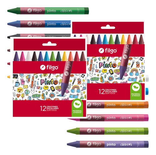 Crayones Cera Filgo 12 Colores X 2 Cajas Pack