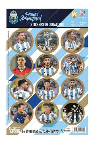  Plancha Stickers Autoadhesivos X 24u Personajes - Candybar Color Afa Seleccion Argentina Campeones