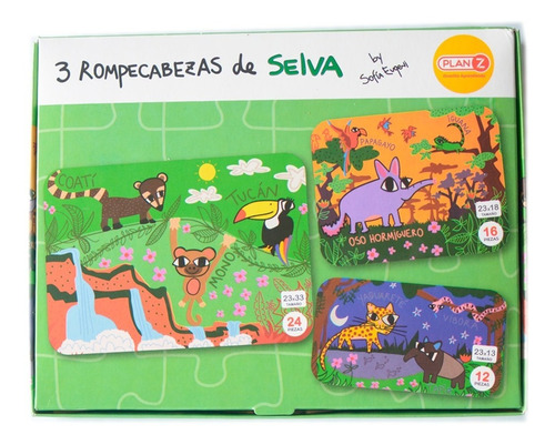 Set 3 Rompecabezas Puzzle Selva 12, 16 Y 24 Piezas Niños