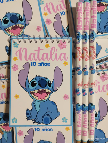 Souvenirs Stitch Libreta Anotador + Lápiz Personalizado X15