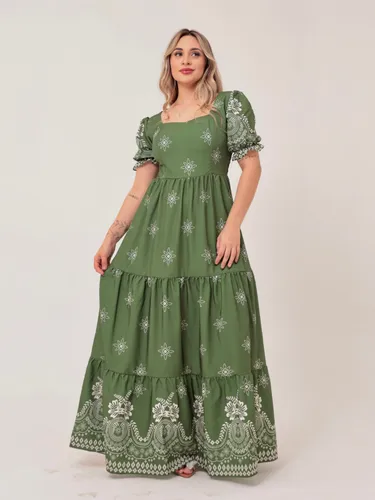 Vestido Longo Luxo Crepinho Estampado Com Cinto Manga Curto