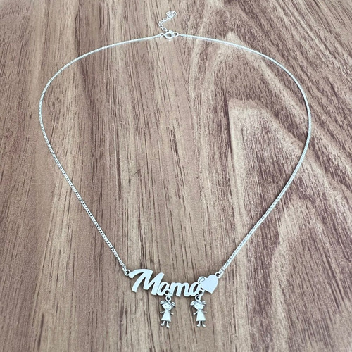 Imagen 6 de 10 de Collar Dije Mamá Niño Niña Corazón Plata .925 Mujer Agálea