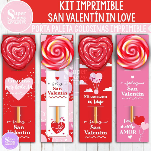 Kit Imprimible Porta Paleta Golosinas San Valentín In Love