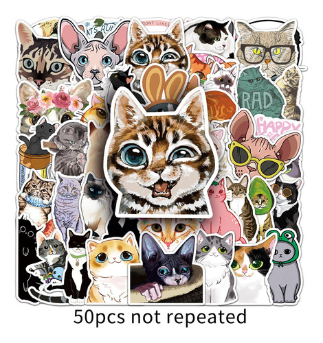Gatos Graciosos Lindos Cute 50 Calcomanías Pvc Vs Agua
