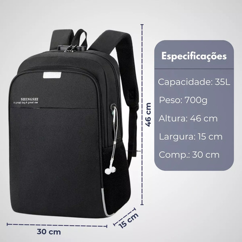 Hx Mochila Antirrobo Con Salida Para Portátil, Cable Usb Auxili
