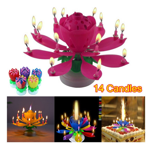 10pzs Vela Musical De Cumpleaños Con 14 Velas Flor De Loto