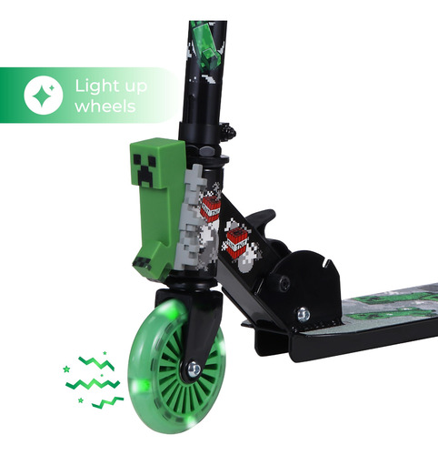 Patinete Minecraft De 2 Ruedas Con Ruedas Iluminadas, Plegab