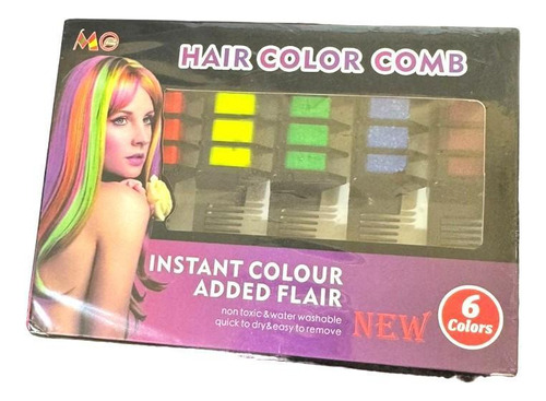 Kit 6uni Pente Giz Pastel Colorido Cabelo Tinta Temporária