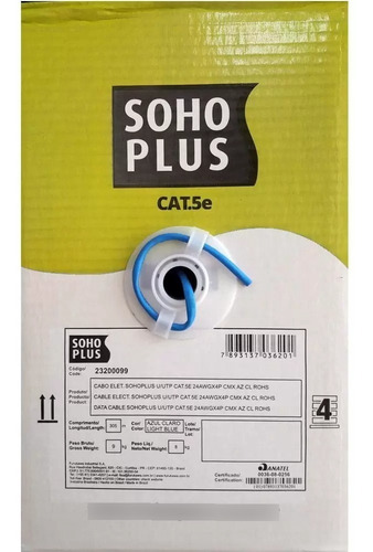 Cabo De Rede Azul Furukawa Soho Cat 5e Com 50 Metros