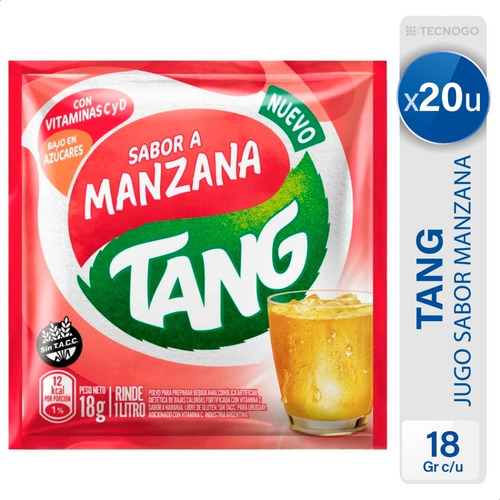 Imagen 1 de 6 de Jugo Tang Manzana C + D Sin Tacc Libre Gluten X20 Unidades