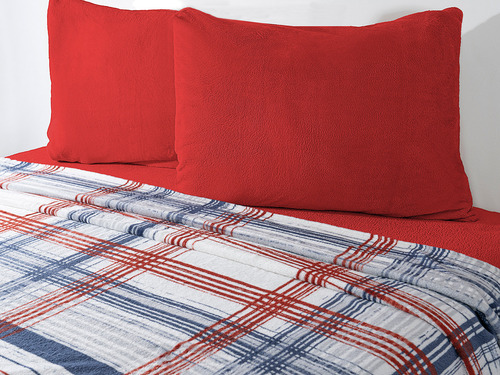 Juego De Sábana Flannel Montreal Roja Queen Size