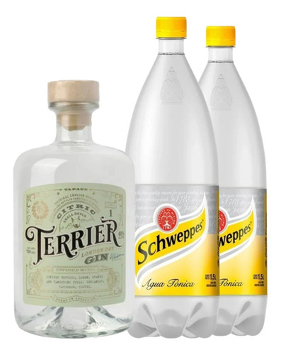 Gin Terrier Citric London Dry 700ml + 2 Tonica Schweppes 1.5