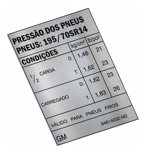 Adesivo Pressao Dos Pneus Gm Opala E Caravan Opl17 Frete Fixo Fgc