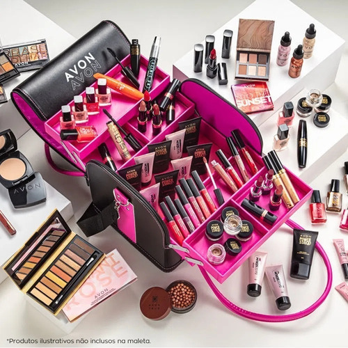 Maleta Maquiagem Profissional Revestida De Couro Nova Avon Cor Rosa
