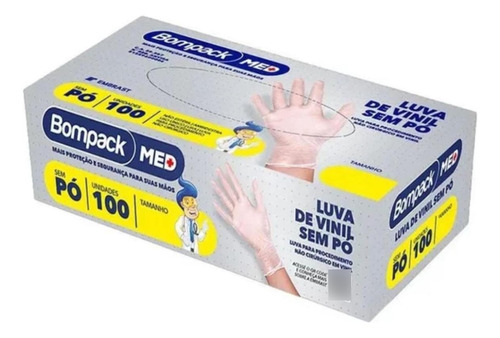 Luvas De Procedimentos Descartáveis Vinil Bompack Sem Pó