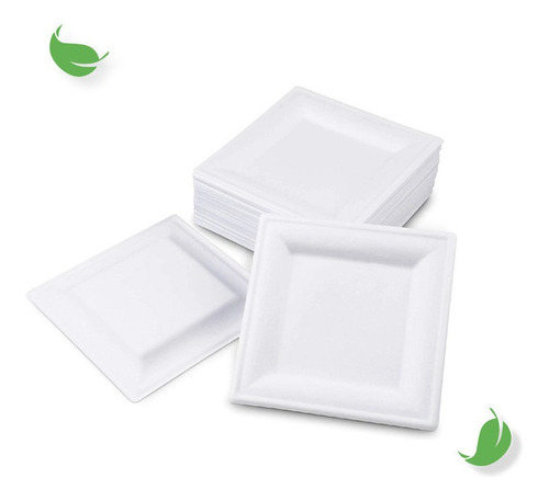 Imagen 3 de 6 de Plato Desechable Compostable Cuadrado 6.3 PuLG. 500 Pzas.