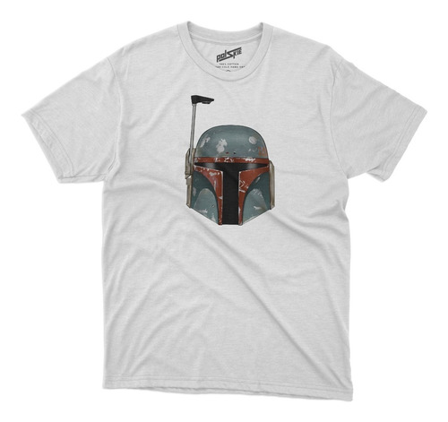 Remera Star Wars Casco Boba Fett Dañado Algodon Blanca