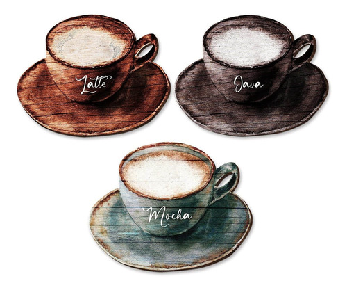 3 Piezas De Letrero De Madera Taza De Café Latte Mocha...