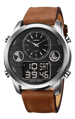Reloj Grande Skmei 1653 Correa Cuero Hora Mundial Cron metro