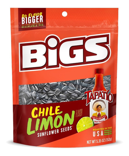 Botana Semillas De Girasol Bigs Chile Y Limón Salsa Tapatío 