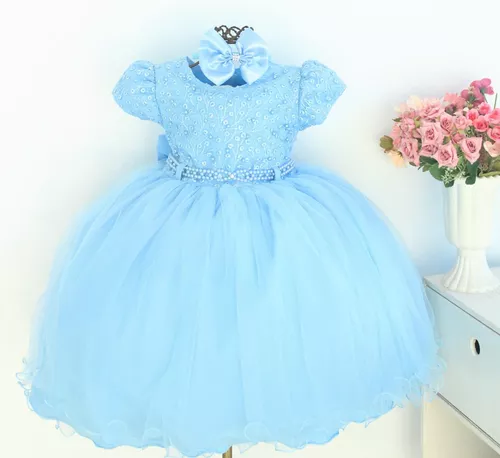 Vestido Azul Luxo Princesa Cinderela Frozen Alice 1 A 3