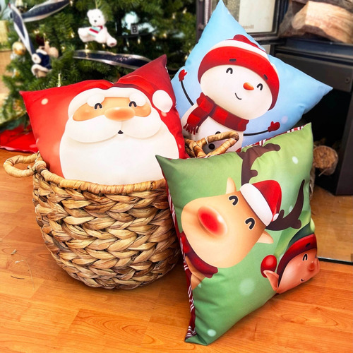De 3 Cojines Béla Navideños Doblevista 40cm Alto X 40cm Color Santa Claus