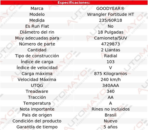 Set 2 Llantas Wrangler Fortitude Ht Goodyear 235/60r18 103v