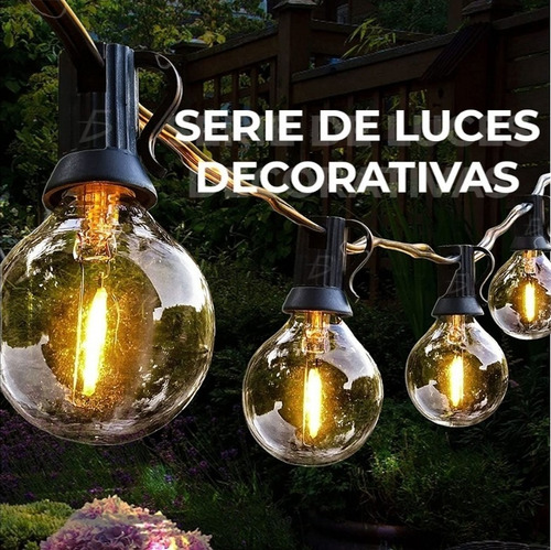 Guirnalda De Luces 25 Focos Para Exterior Impermeable Vintag Blanco