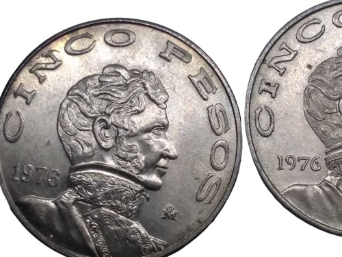  Monedas $5  Iturbide Año 1976 Fecha Chica Y Grande 2 Piezas