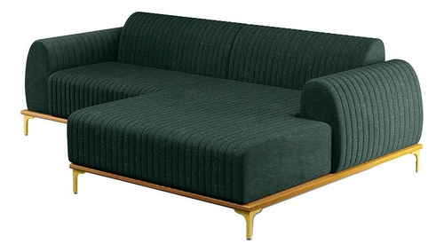 Sofá 230cm 4 Lugares Com Chaise Direito Pés Gold Molino C-11 Cor Verde Desenho Do Tecido Liso