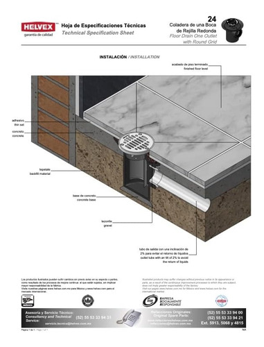 Helvex Coladera Para Piso Interior Rejilla Redonda Modelo 24