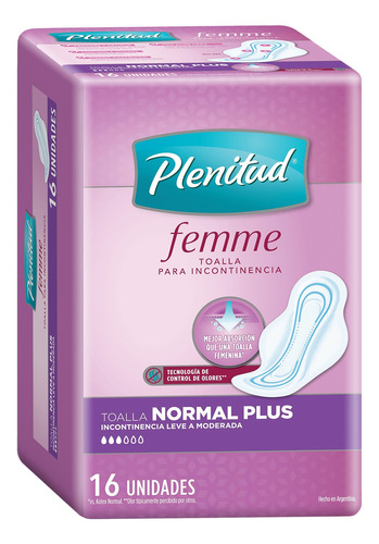 Toallitas femeninas Plenitud Femme Normal Plus con alas 16 u