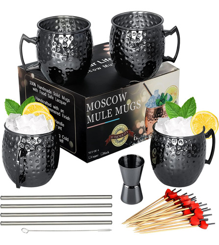 Moscow Mule Mugs- Set Of 4 Gunmetal Black Plated Stainles...