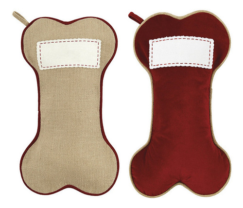 Red Jute Dog Bone Xmas Stocking Gift Bag 37x22cm