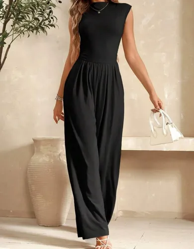 Macacão Feminino Longo Acinturado Regata Bolsos Moda Social Preto G
