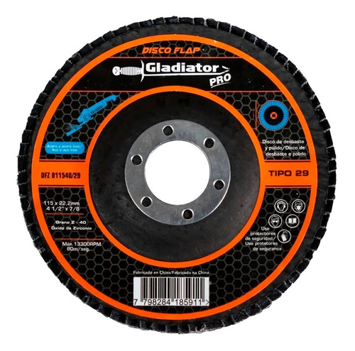 Disco Laminado T-29 4-1/2 X 7/8 G40° Gladiator Paquete 20pzs