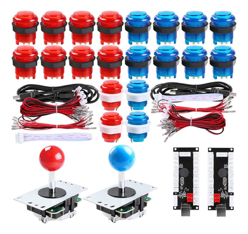 Kit Led Arcade Diy De 2 Jugadores Para Controlador Rojo Azul