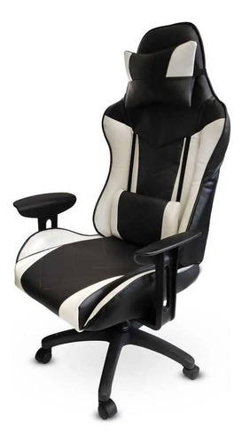 Imagen 2 de 2 de Silla de escritorio MRB DG gamer pro basic gamer negra y blanca con tapizado de cuero sintético
